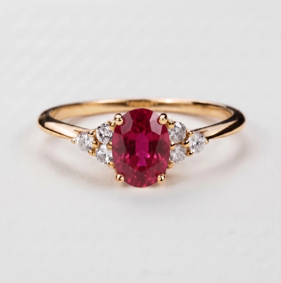 4,00 Karat Natürlicher Rubin Manik 14k Vergoldet 925 Silber Cluster Ring Größe 7 - Bild 1 von 3