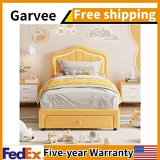 Twin Upholstered LED Bed Frame with Storage Drawer Velvet/Princess Platform