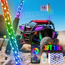 3FT Lighted Spiral LED Whip Antenna w/Flag & Remote For ATV Polaris RZR UTV