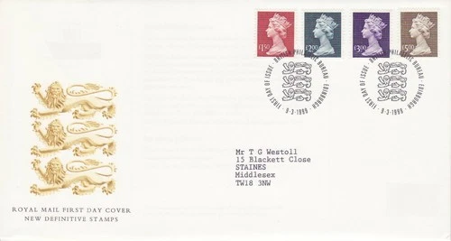 GB Stamps First Day Cover Machin high Value Definitive £1.50 to £5 SHS 1999