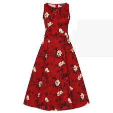 Lady Vintage London Red Wild Roses On Scarlet Hepburn Dress Goth S 6