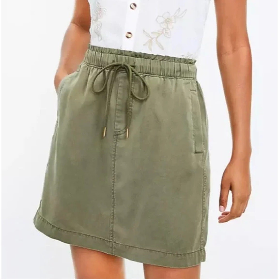 Loft Olive Green Drawstring Mini Skirt