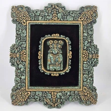 Vintage Mayan Zarebski stone Crushed Malachite 3D Wall Art Aztec Mid Century