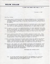 Helen Keller Hand Signed 1957 TLS Requesting Donations