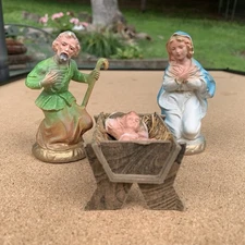 Vintage Nativity Holy Family Joseph Mary Baby Jesus Cardboard Manger Christmas