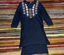 Akemi + Kin Anthropologie Midi Dress Size Medium Black Knit Embroidered Tiered