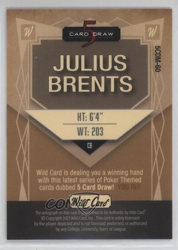 2023 5 Card Draw Modern Crystal Holo Foil - Tan 1/1 Julius Brents Rookie Auto RC - Picture 2 of 3