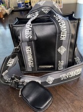 Steve Madden Black Shoulder Bag Logo Zip Detachable Strap Pouch Women