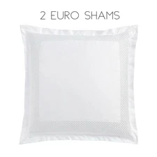 PAIR OF Hudson Park Embroidered Geo Cotton EURO Sham Set White on White