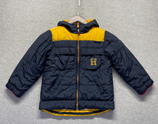 Tommy Hilfiger Puffer Jacket Boys 5 Navy Yellow Signature Logo Full Zip Winter