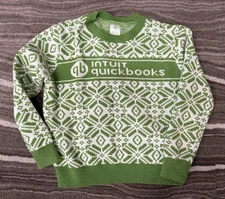 Holiday Christmas Green Intuit Quickbooks Ugly Sweater Size Large