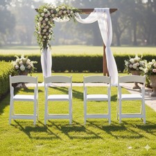 4 Pack White Folding Chairs Resin Event Wedding Party Chair w/ Padded Seat 280lb