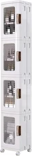 4-Tier Tall Narrow Storage Cabinet with Movable Wheels, Adjustable Shelves, Anti