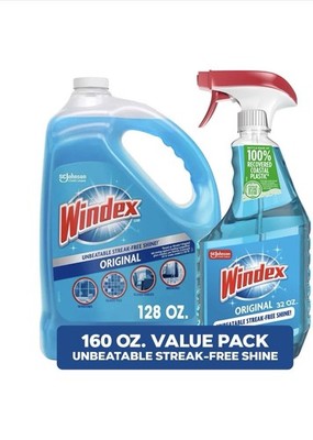 Windex Original Glass Cleaner, 1 spray bottle + 128 fl. oz. Refill