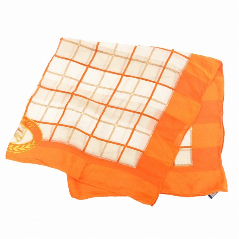 Burberrys Vintage Large Scarf Chief Check Logo Orange /Gv Gy14 Women'S Authentic thumbnail 3