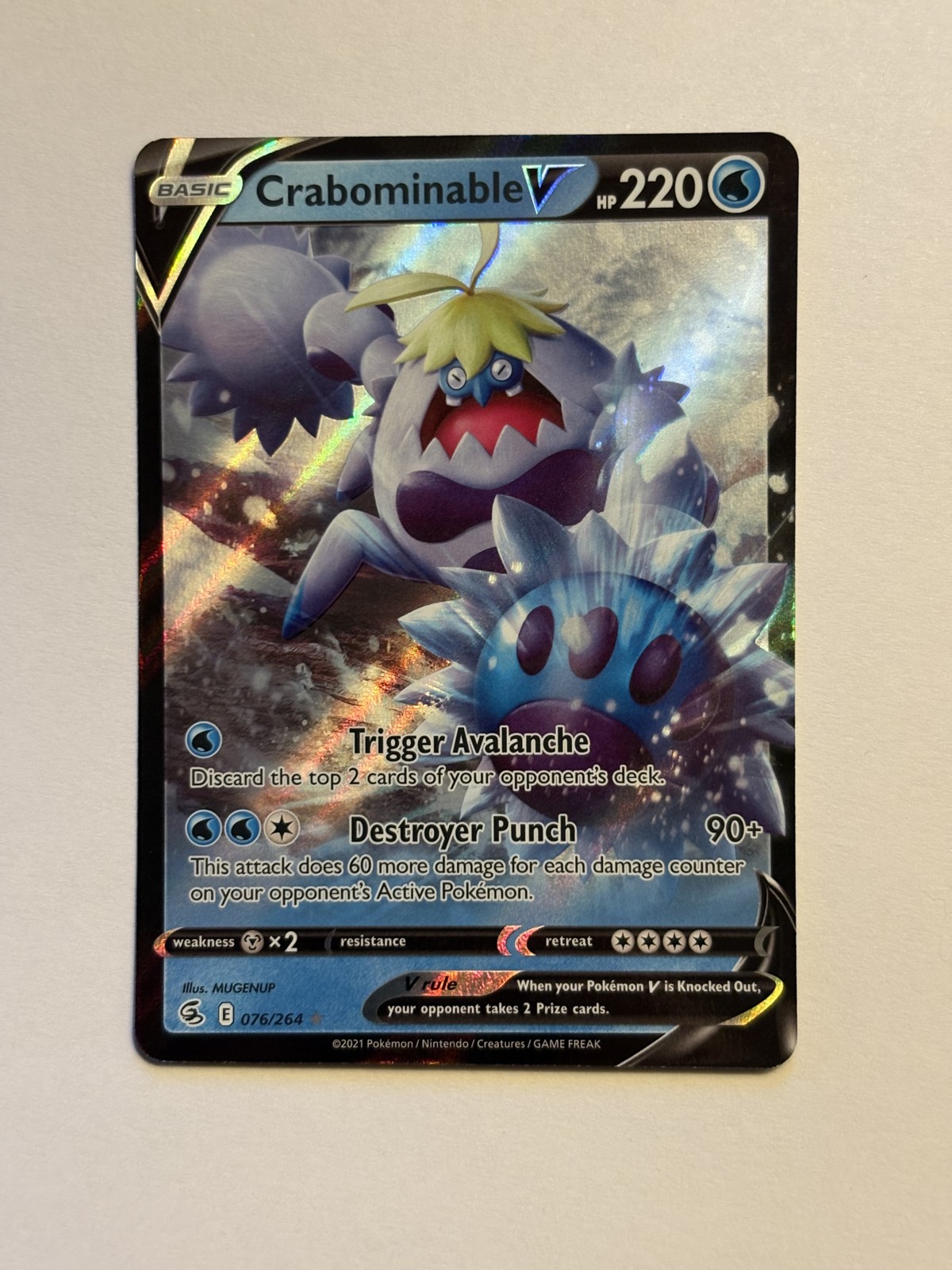 Crabominable V 076/264 Swsh08: Fusion Strike Holo Pokemon TCG NM