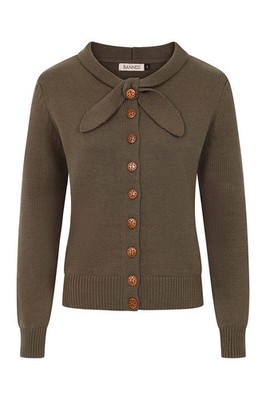 Banned Retro Strickjacke Katy Knot Cardigan Olivgrün Vintage Schluppe Schleife