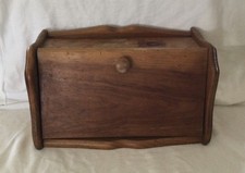 Vintage Wood Bread Box Drop-Front Lid Brown Cottage-core Farmhouse Free Standing