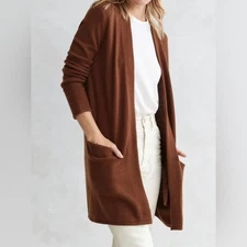 Jenni Kayne XXL 100% Cashmere Long Sweater Open Front Cardigan In Cinnamon