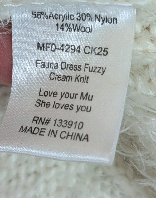 Show Me Your Mumu Sleeveless Fauna Sweater Dress Fuzzy Cream Knit Size Medium