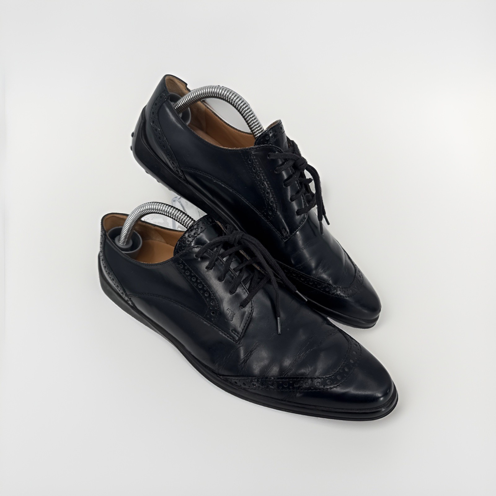TOD’S WOMENS’S BLACK PATENT LEATHER LACE UP OXFORD SHOES Size 10 Read ITALY