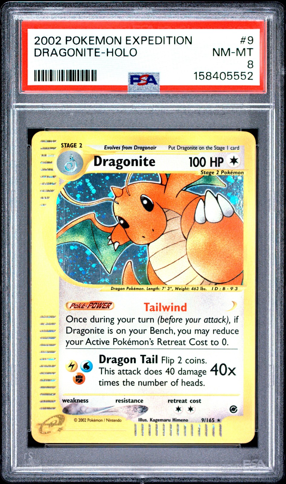 2002 POKEMON EXPEDITION #9 DRAGONITE-HOLO PSA 8
