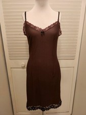 Vintage Dolce & Gabbana Slip Dress Brown With Lace 30/44  Italy,USA M-L Hologram