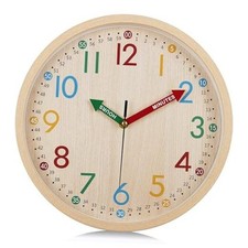 12 Inch Silent Colorful Wall Clock Wood Grain Easy to Read, Cute Analog