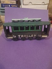 Cast Iron Trolley 14, painted metal toy, 7.5 inches long, 2 lbs, rare colors
