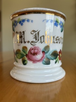 Limoge France 1898  127 Years Old Shaving Mug Rare Johnson Family Hand Painted !