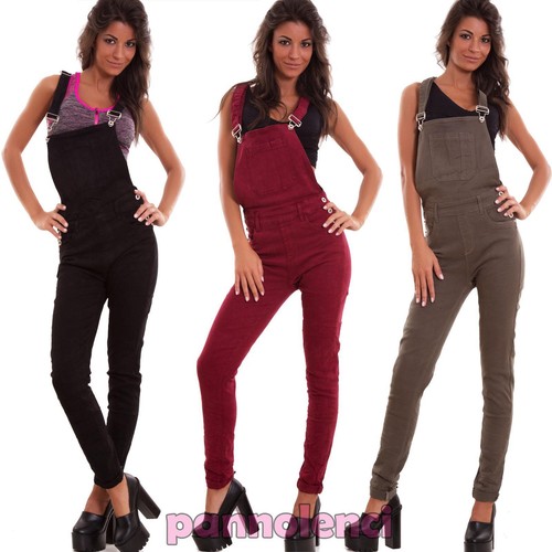 Salopette donna tuta overall tutina intera colorata skinny elastic nuova  YD6320 | eBay