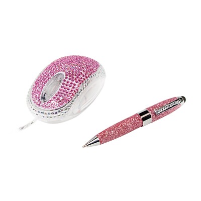 LogiLink Glitter Mouse and Touch Pen Stylus Pen with Rhinestones Pink ID0124