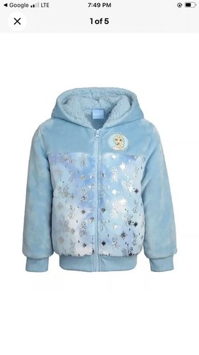 Disney Princess ELSA FROZEN Plush Hoodie Jacket Girls Size 6 Zip Up Front Coat - Picture 4 of 4