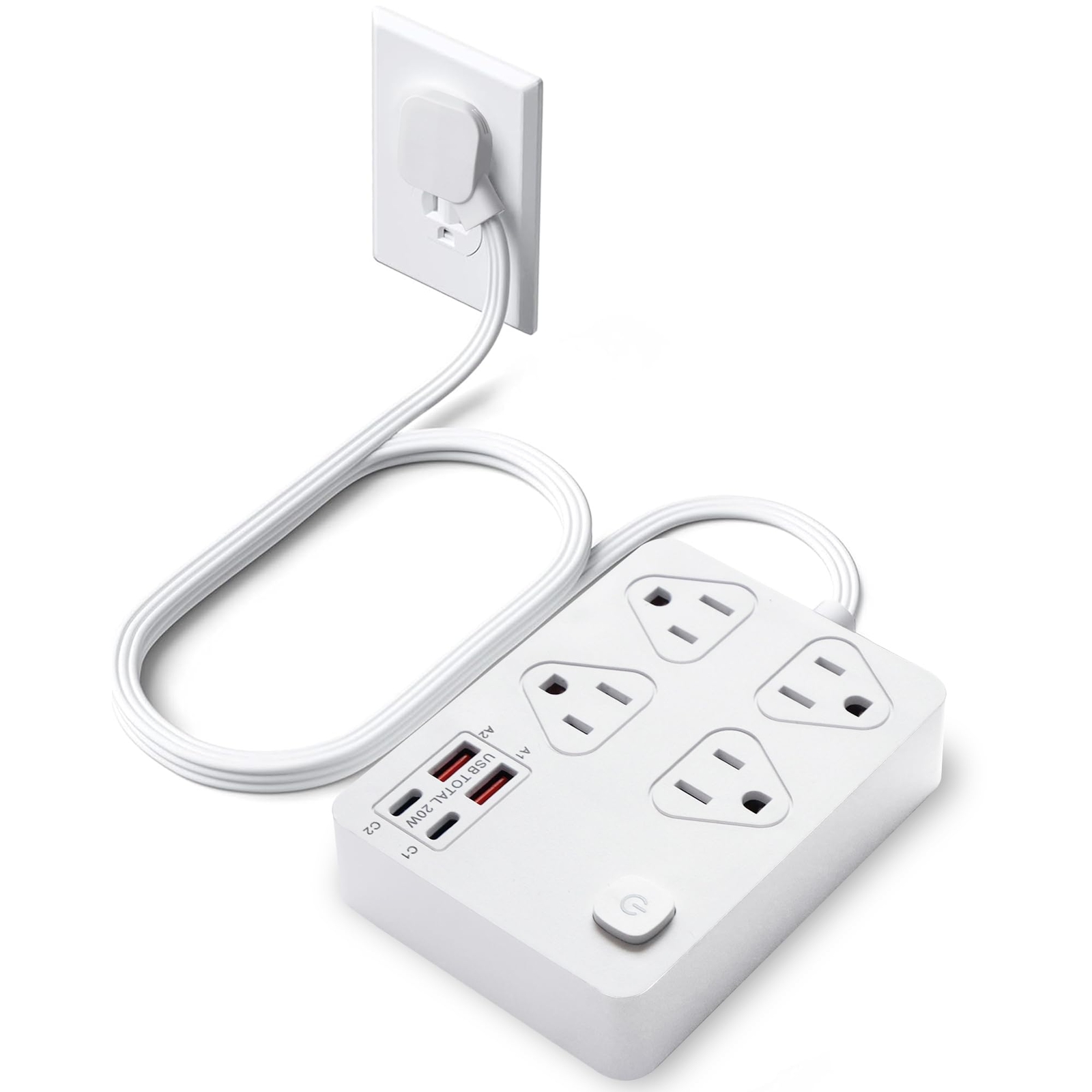 Flat Plug Power Strip with Switch Slim Surge Protector Extension Cord with 20...