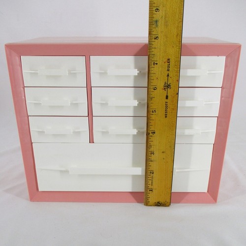 Vintage Rosa Weiß Aufbewahrungsschrank 10 Schubladen Eimer Organizer MCM Make-up Waschtisch - Bild 6 von 10