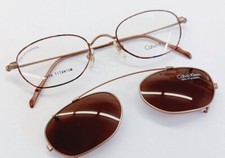 VINTAGE CALVIN KLEIN Eyeglasses CK518 052 with Sun Clip On 49-20 Titanium JAPAN