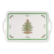 Spode Christmas Tree Large Handled Tray (19" x 11.6"), Melamine -Dishwasher Safe