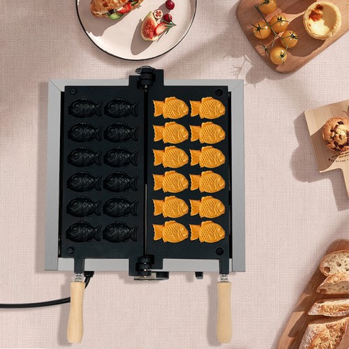 Máquina para hornear gofres Taiyaki eléctrica comercial con forma de pescado - Imagen 3 de 16