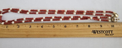 Vintage 14k Gold Coral Pearl Floral Clasp Bead Necklace 21" - Picture 5 of 7