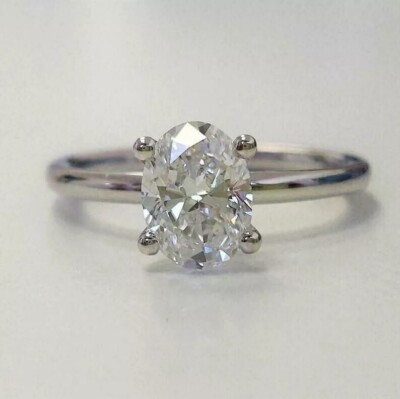 Minimalist 3 Ct White Treated Diamond Ring Oval Shape Great Luster VVS Certified