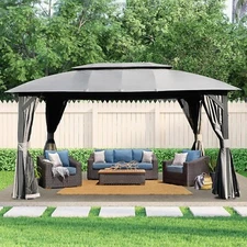 Domi Outdoor 10x14FT Double fabric Roof Gazebo w/Curtain&Nets for backyard,lawn