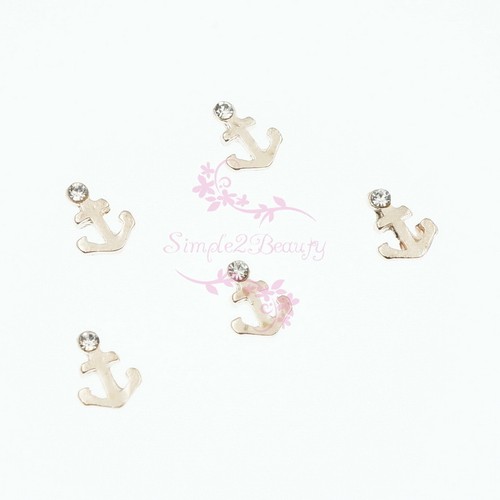 20pcs Summer Rose Gold Anchor Shape Metal Alloy Charms Nail Art Manicur 3D Decor - Picture 4 of 5