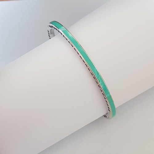 Pandora Light Green Enamel Radiant Hearts Silver & CZ Bangle 590537 size 1 - Picture 3 of 7