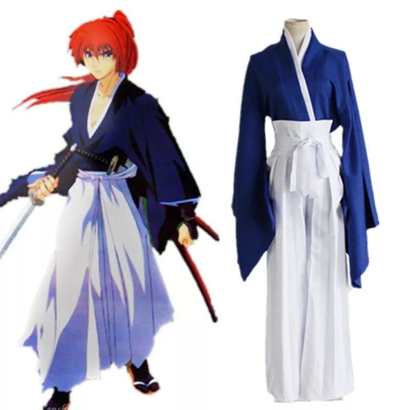 Cute Himura Kenshin Cosplay Kendo Haori Kimono Costume Men Set