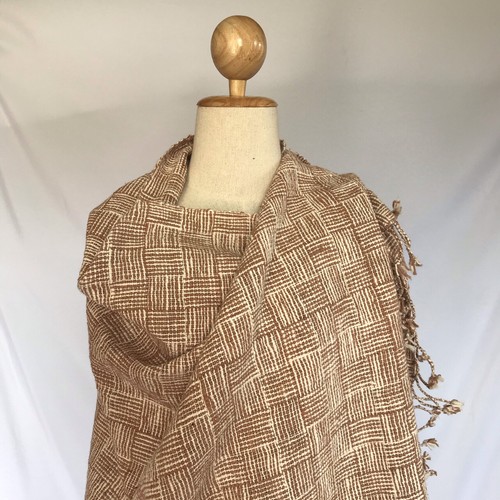 Thai Cotton Hand Woven Shawl Wrap Brown Natural Tablecloth Multi-Purpose 24"X62" - Picture 3 of 12