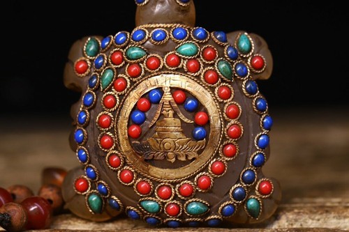 7.1cm China Tibet Antique handmade Pendants natural agate gems turtle - Picture 5 of 9