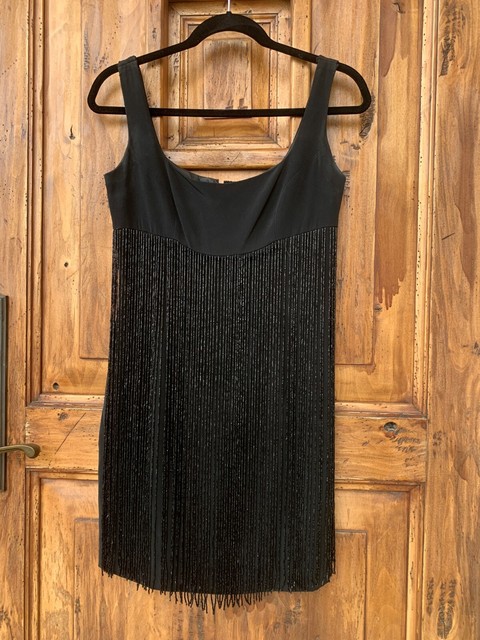 Women's Della Roufogali Little Black Fringed Special Occasion Dress Women's Della Roufogali Little Black Fringed Special Occasion Dress