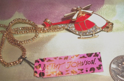 Betsey Johnson red Helicopter  Rhinestones  chain gold tone necklace NWT