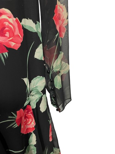 Vintage Sheer Maxi Dress Size 10 Ursula of Switzerland Rose Floral Chiffon Twirl - Picture 3 of 7