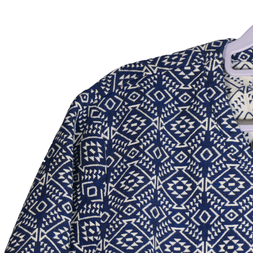 NEW Old Navy Blazer Jacket Womens XL Blue Tribal Full Zip Pockets Cotton Blend - Picture 6 of 8